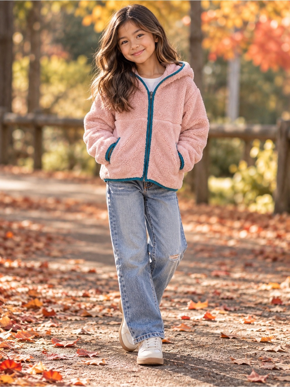 Hanna Andersson Girls Pink Sherpa Fleece Full Zip Hoodie Jacket Size 8 130cm